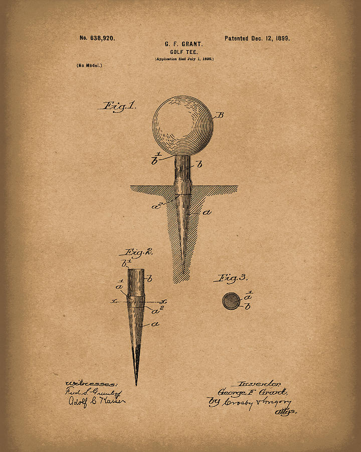 Golf Tee 1899 Grant Patent Art Brown Drawing by Prior Art Design