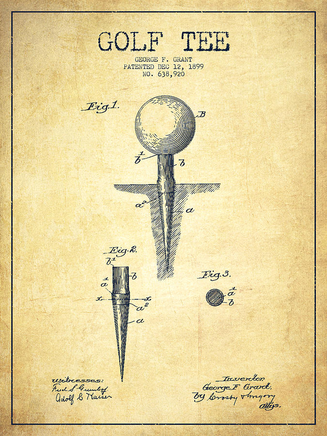 Golf Digital Art - Golf Tee Patent Drawing From 1899 - Vintage by Aged Pixel