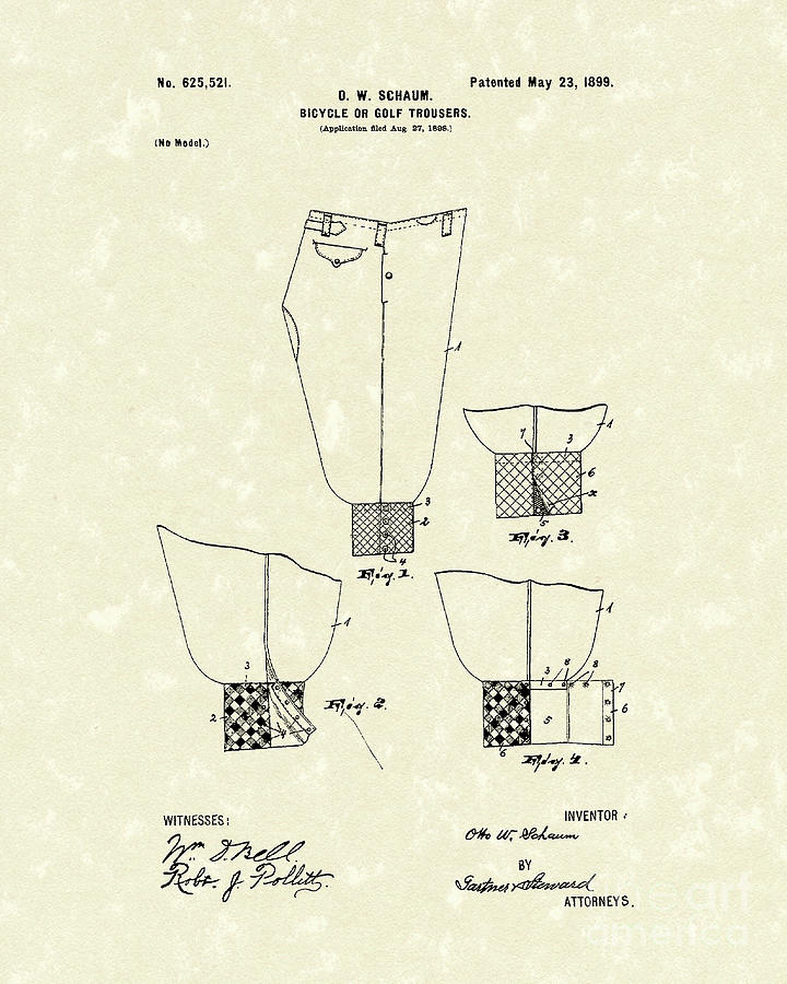Golf Trousers 1899 Patent Art Drawing by Prior Art Design