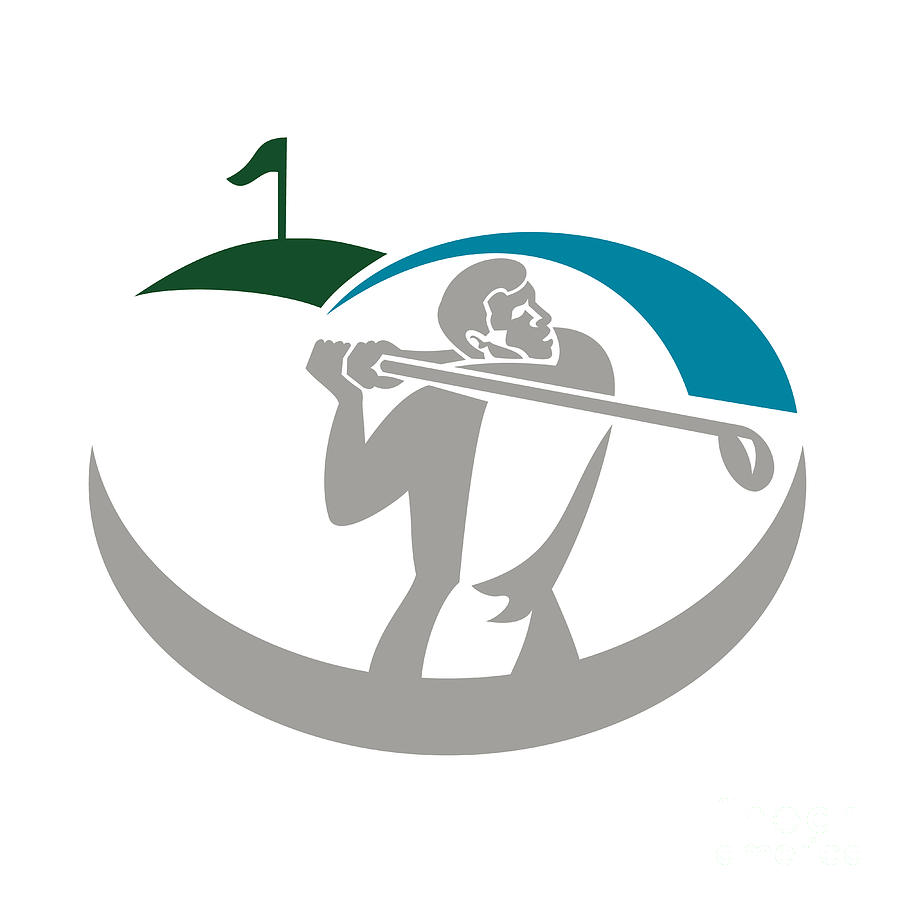 Golf Digital Art - Golfer Tee Off Golf Retro by Aloysius Patrimonio
