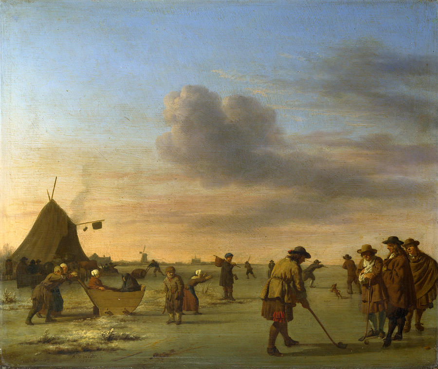 Golfers on the Ice near Haarlem Painting by Adriaen van de Velde