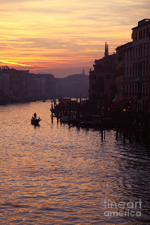 Gondola at sunset Venice Photograph by John Keates