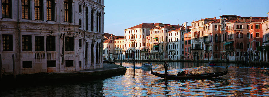 Architecture Photograph - Gondola In A Canal, Grand Canal by Panoramic Images