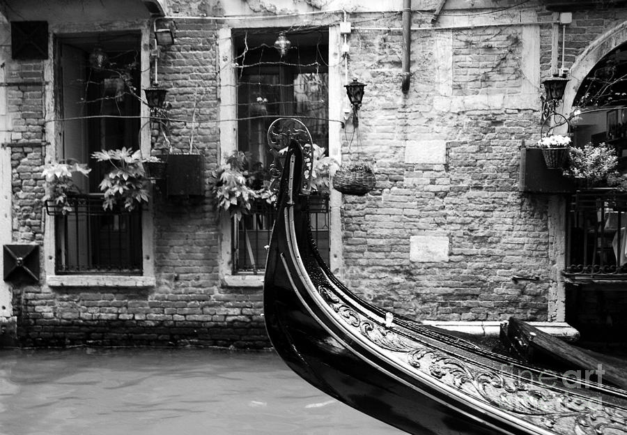 Gondola In Venice bw Photograph by Mel Steinhauer