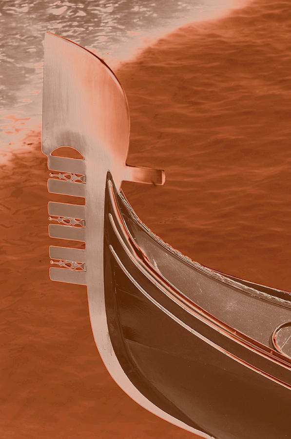 Boat Photograph - Gondola Metal Bow Decoration Sienna Color Venice Italy by Sally Rockefeller