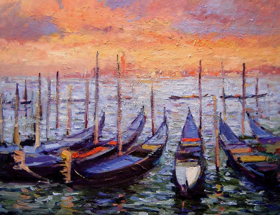 Sunset Painting - Gondolas 10 by R W Goetting