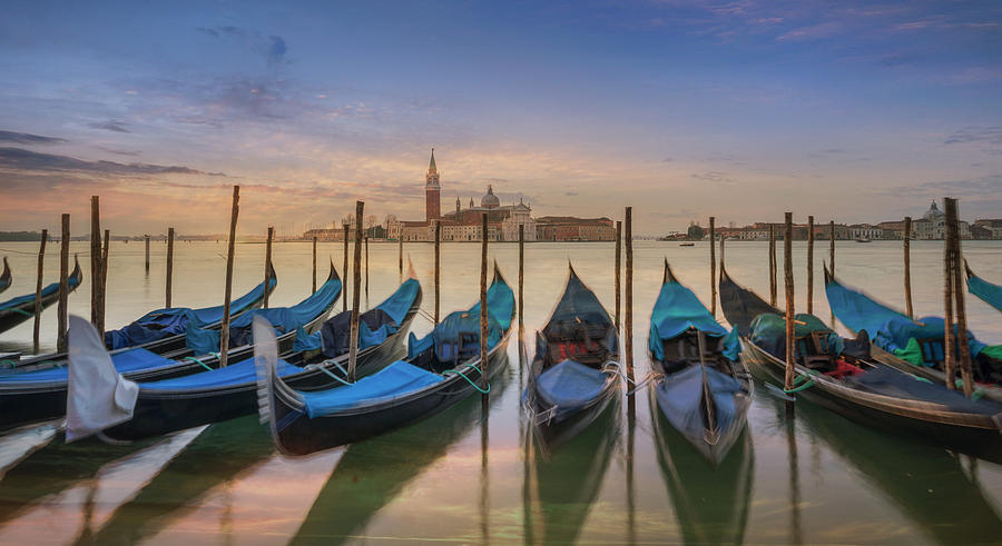 Gondolas And San Giorgio Island, Venice Photograph by Buena Vista Images