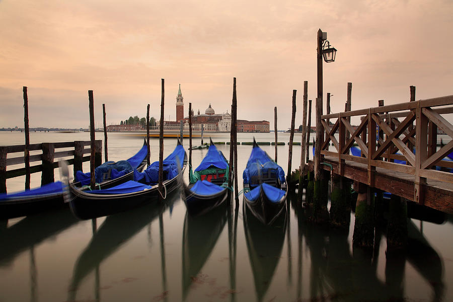 Gondolas Bobbing In The Water On Bacino Photograph by Tony Burns