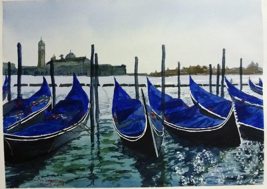 Landscape Painting - Gondolas in Venice by Can Dogancan