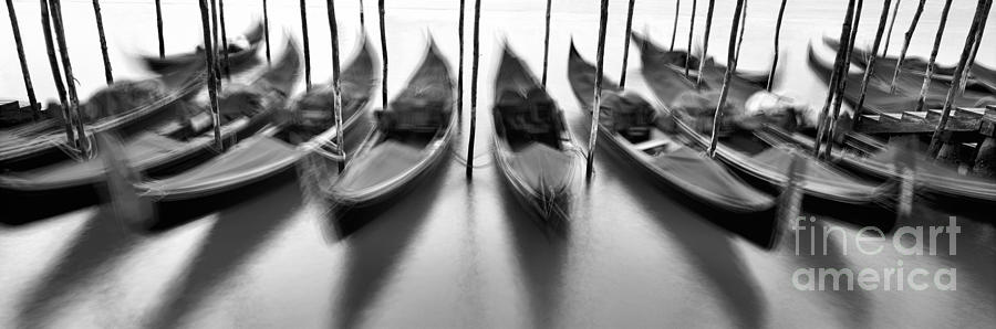 Black And White Photograph - Gondolas - Venice by Rod McLean