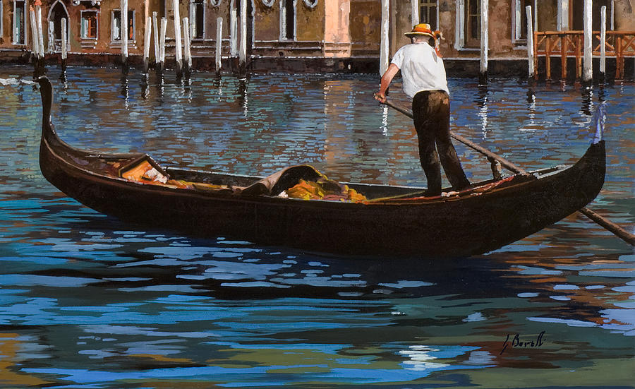 Venice Painting - Gondoliere Sul Canale by Guido Borelli