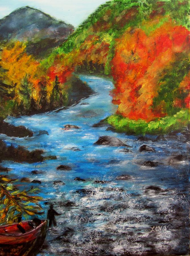 Gone Fishing in Ausable River Painting by Lucille  Valentino