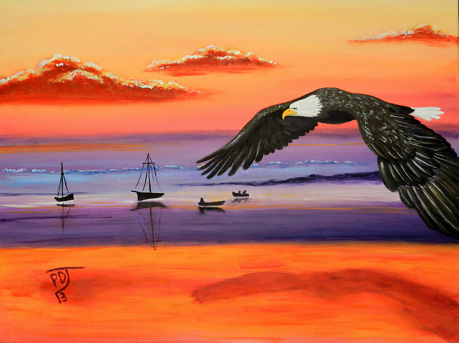 Eagle Painting - Gone Fishing by Pamorama Jones 