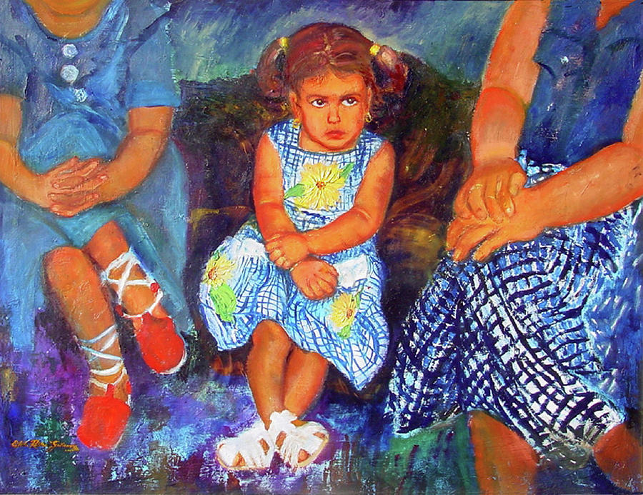 Oleo Painting - Good Girl or Bored by Estela Robles Galiano