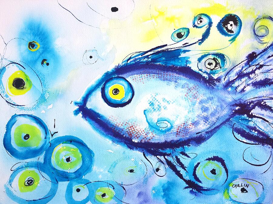 Good Luck Fish abstract Painting by Carlin Blahnik CarlinArtWatercolor