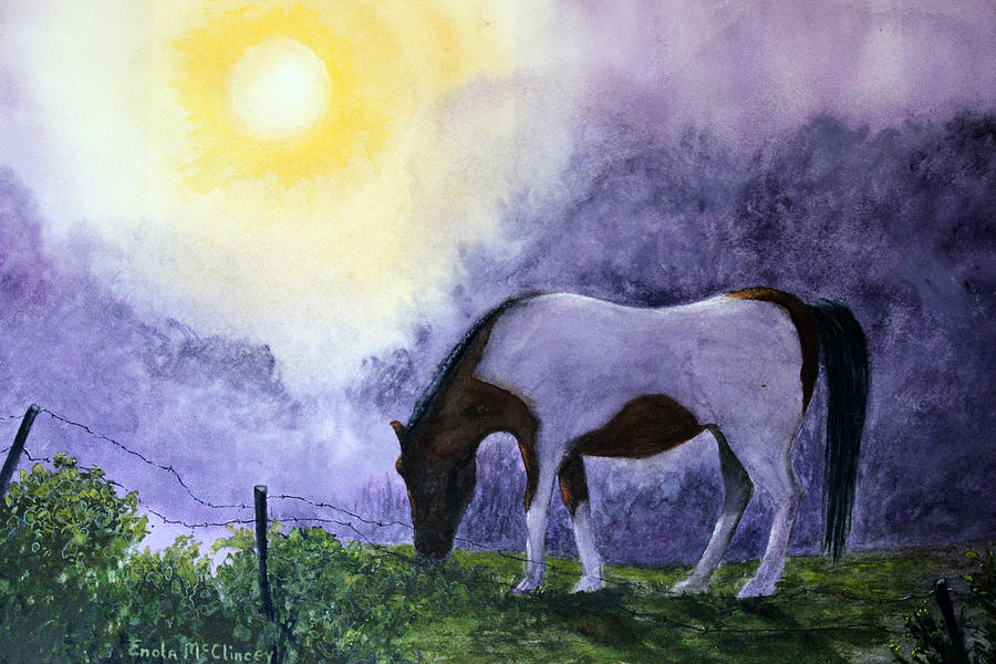 Pinto Horse Painting - Good Morning Patches by Enola McClincey Pinto Horse Painting - Good Morning Patches by Enola McClincey