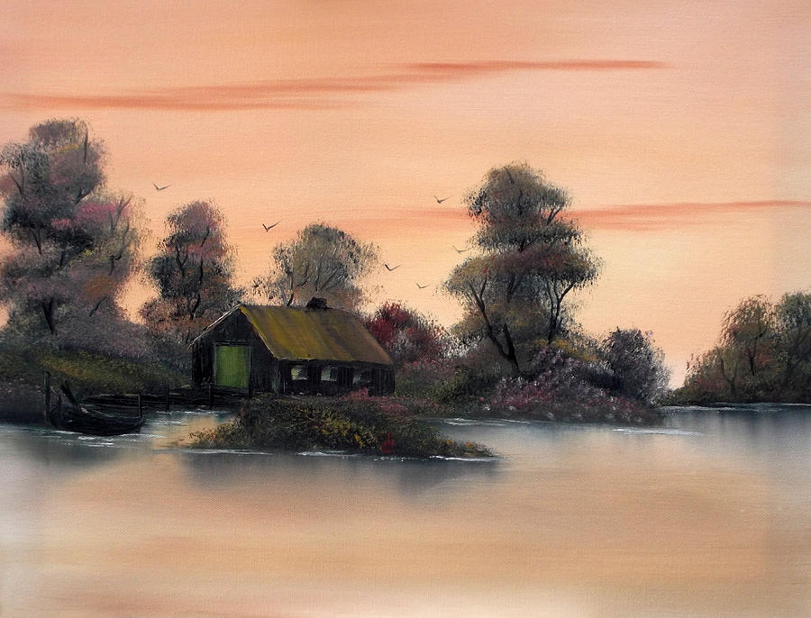 Cabin Painting - Good Morning World. by Cynthia Adams