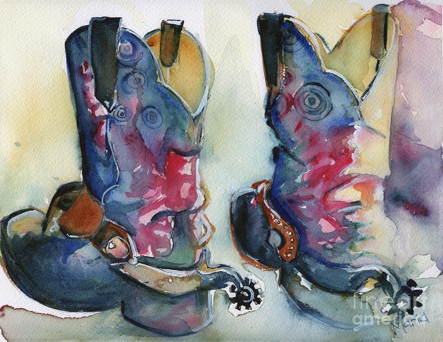 Cowboy Boots Painting - Cowboy Boots in watercolor Good Ride by Maria Reichert