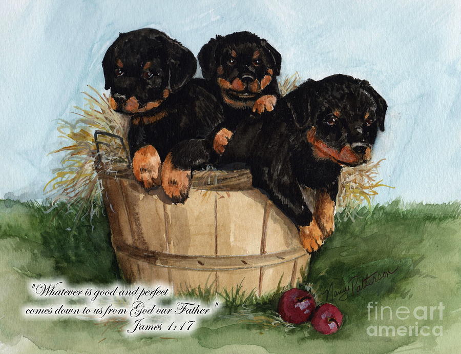 Good Rotty Pups  Painting by Nancy Patterson