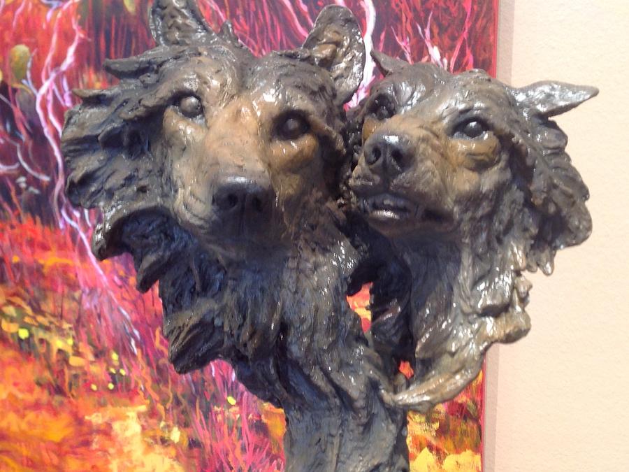 Wolves Sculpture - Good Wolf Bad Wolf by John Britton