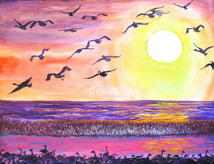 Goose Landing Sunset Painting by Linda Williams