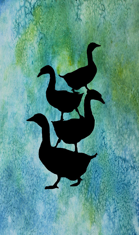 Geese Mixed Media - Goose Pile on Aqua by Jenny Armitage
