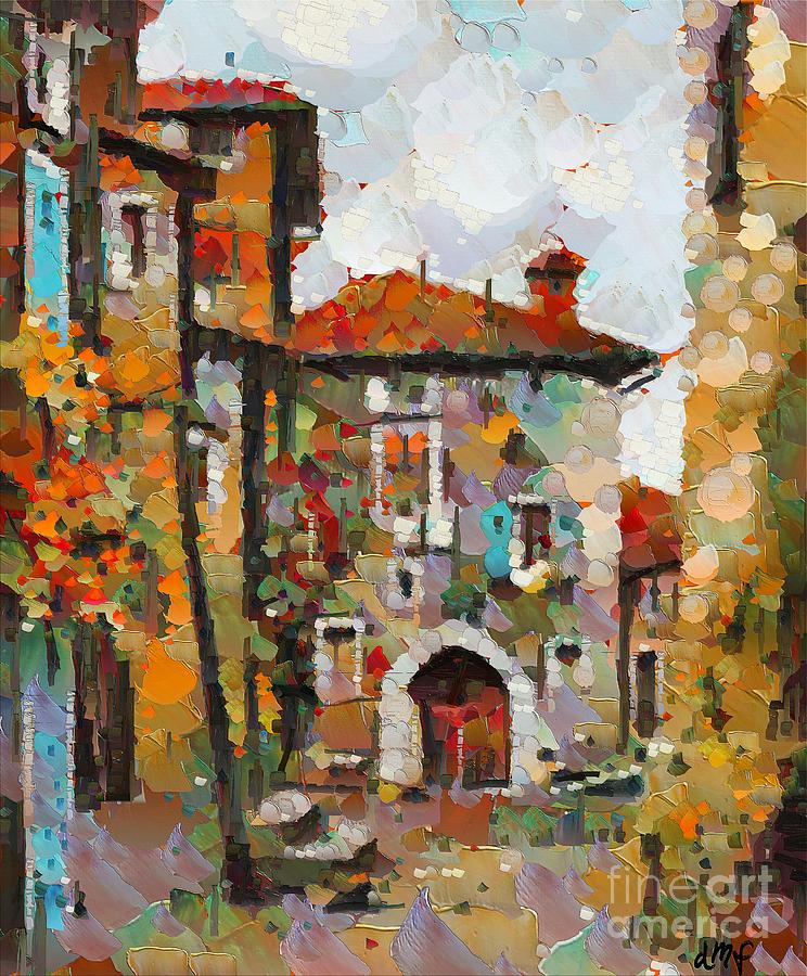 Landscape Painting - Gordes- colorful street by Dragica  Micki Fortuna
