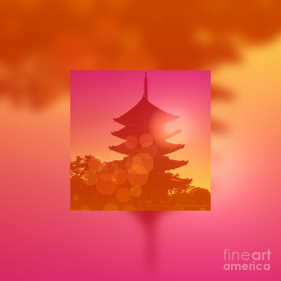 Gorgeous Pagoda Silhouette at Sunset Digital Art by Beverly Claire Kaiya