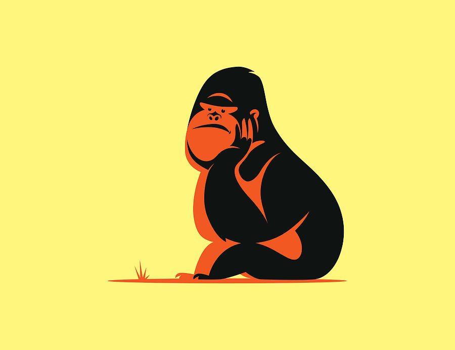 Gorilla Sitting And Thinking Drawing by Id-work