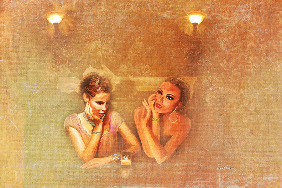 Gossipers at the Next Table - in pastel colors Painting by Angela Stanton