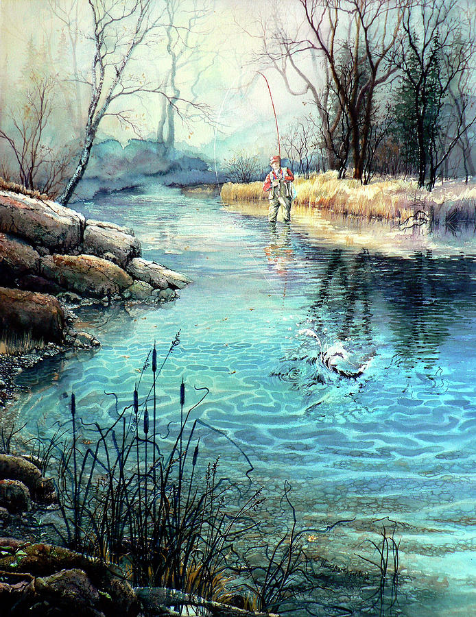 Fly Fishing Painting - Gotcha by Hanne Lore Koehler
