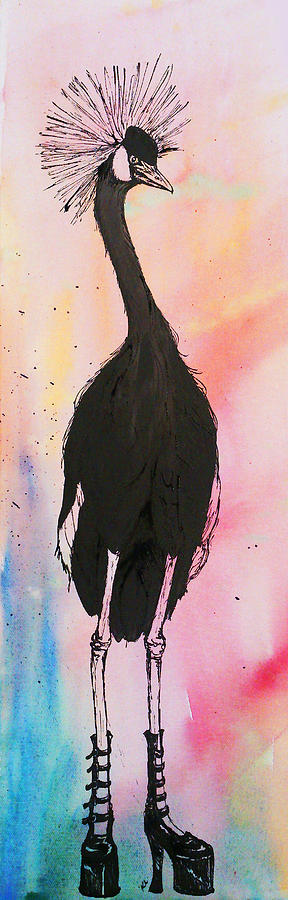 Bird Drawing - Goth Crane by Krisztina Lazar