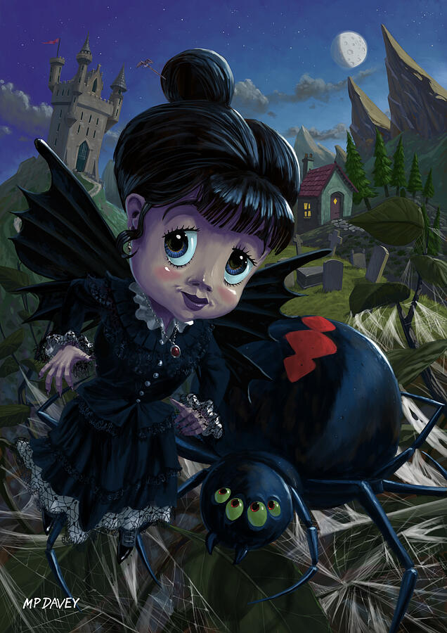 Black Widow Digital Art - Goth girl fairy with spider widow by Martin Davey