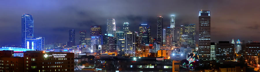 Gotham City - Los Angeles Skyline Downtown at Night Photograph by Jon Holiday