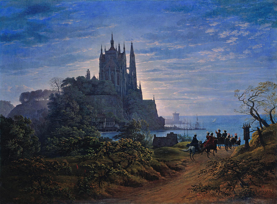Architecture Painting - Gothic Church on a Rock by the Sea by Karl Friedrich Schinkel