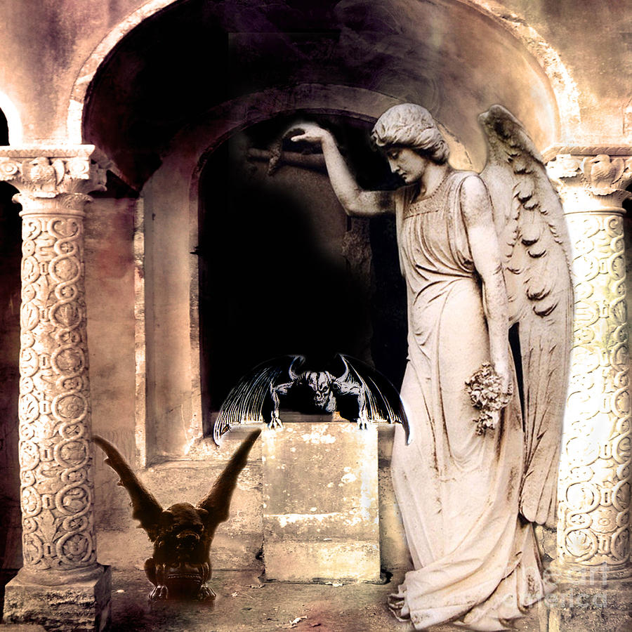 Gothic Gargoyles Angels Fantasy Dark Spooky Halloween Art  Photograph by Kathy Fornal