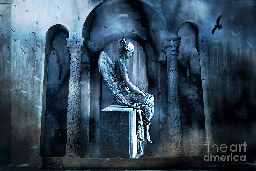 Gothic Photograph - Gothic Surreal Angel In Mourning With Ravens by Kathy Fornal