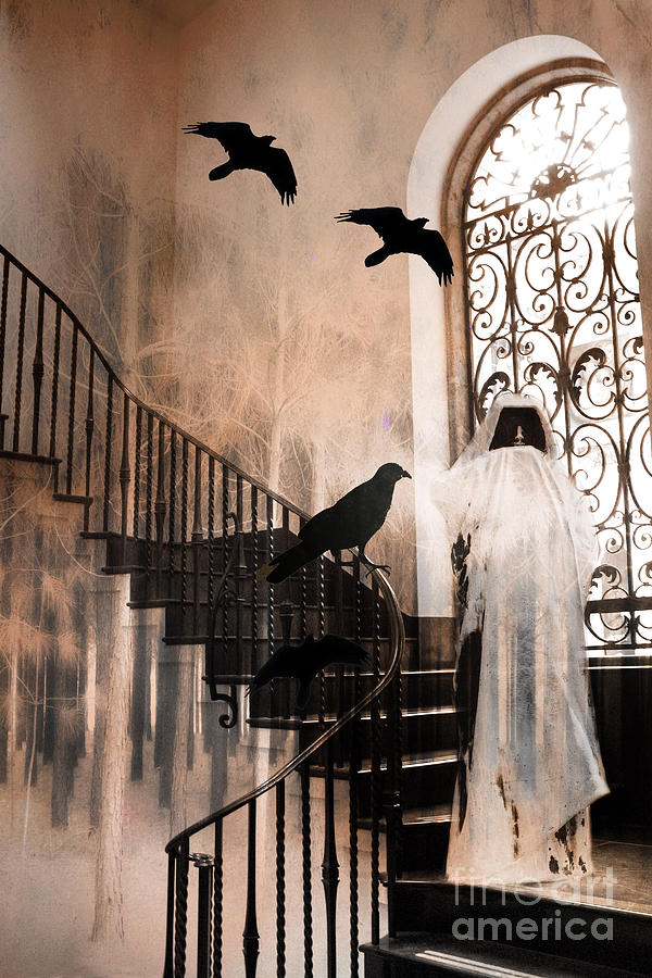 Fantasy Photograph - Gothic Grim Reaper With Ravens Crows - Spooky Haunting Surreal Gothic Art by Kathy Fornal