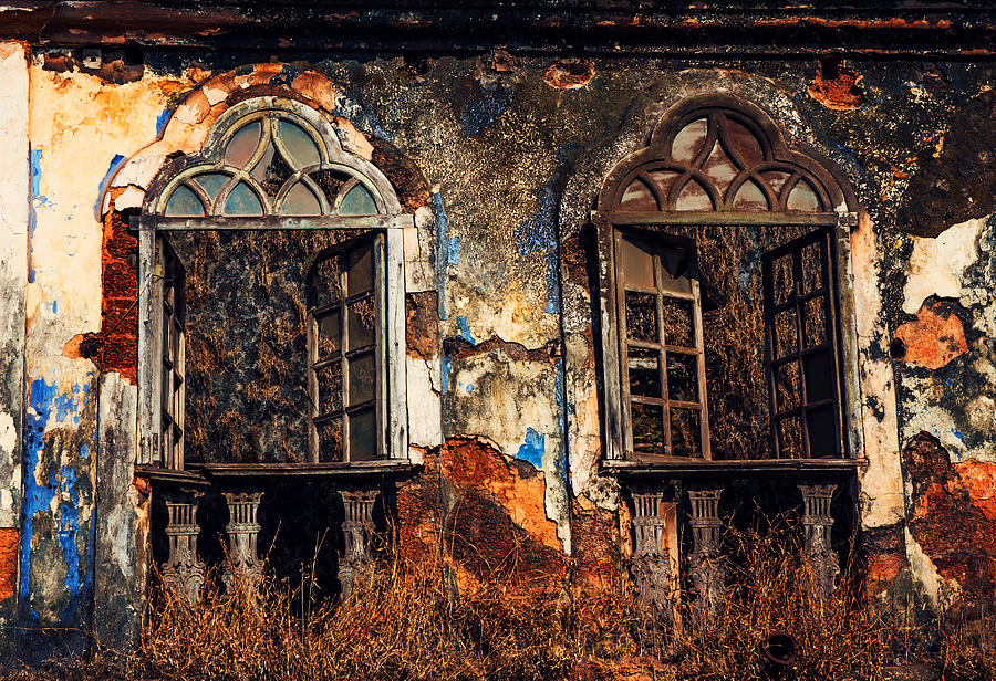 Gothic Windows. Old Portuguese House. Goa. India Photograph by Jenny Rainbow