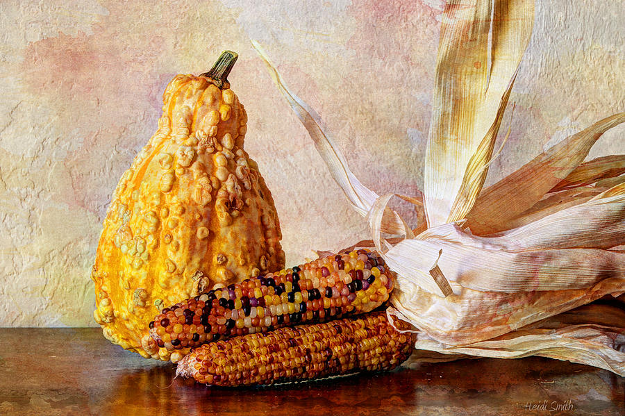 Gourd And Indian Corn Photograph by Heidi Smith