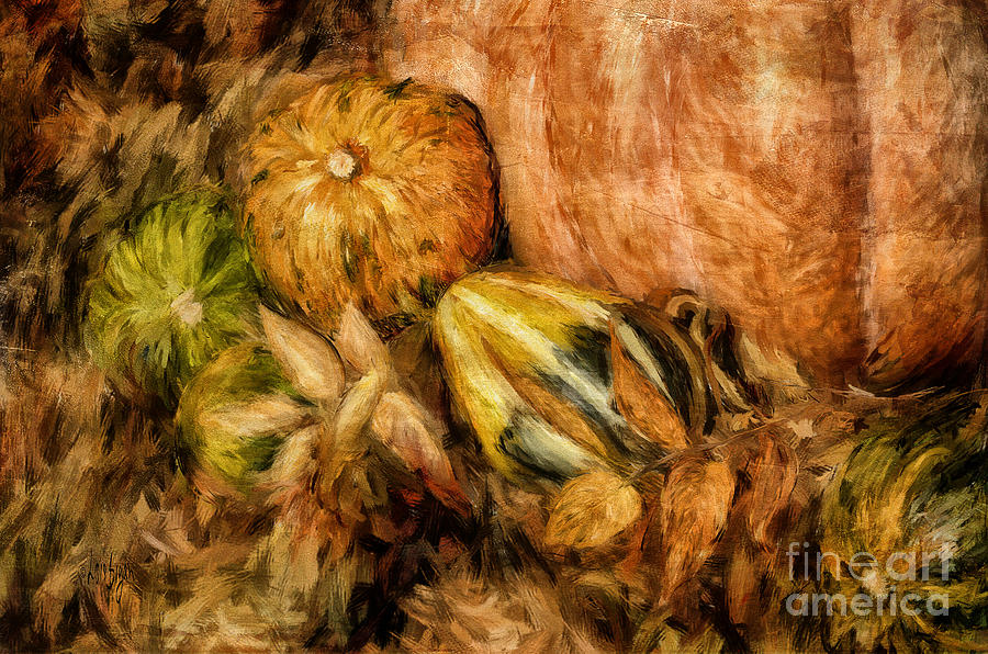 Pumpkin Digital Art - Gourds and Leaves Of Autumn by Lois Bryan