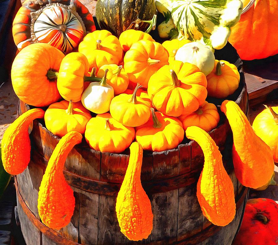 Gourds on a barrel Photograph by Mick Flynn