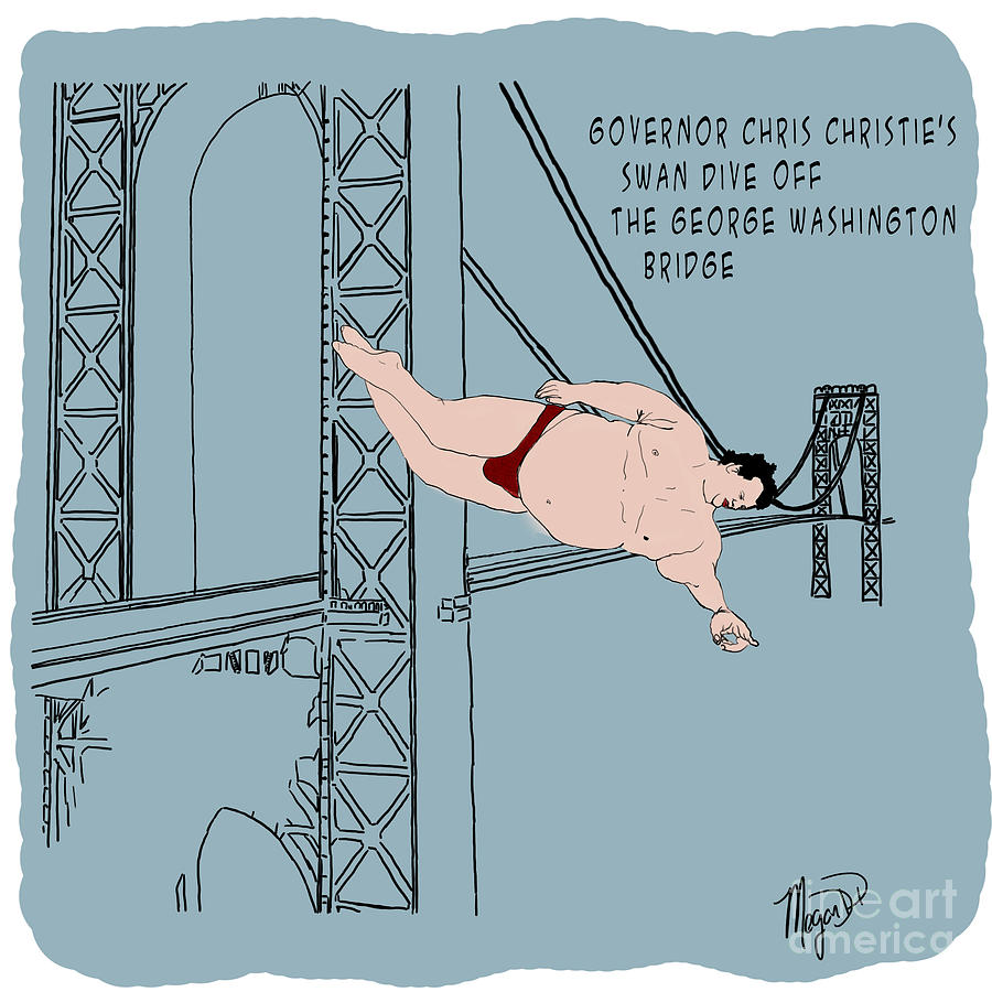 Gov Chris Christie Swan Dive off George Washington Bridge Digital Art by Megan Dirsa-DuBois