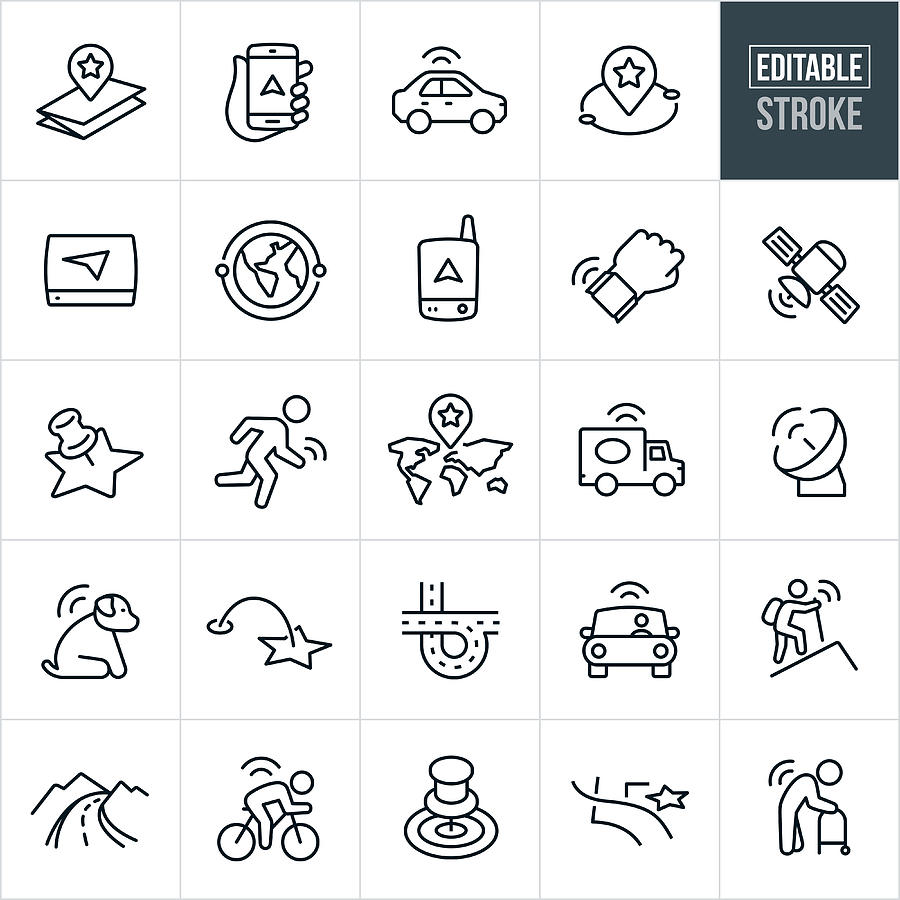 GPS and Navigation Thin Line Icons - Editable Stroke Drawing by Appleuzr