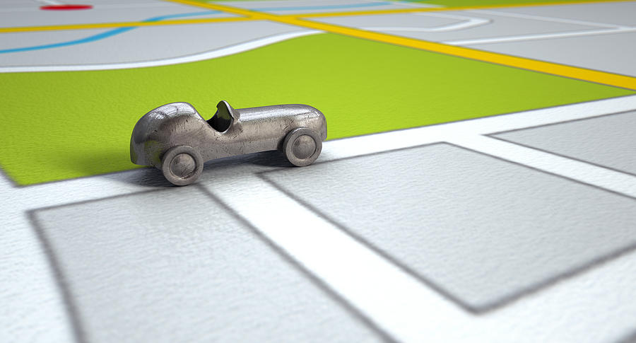 Gps Map With Metal Toy Car Digital Art