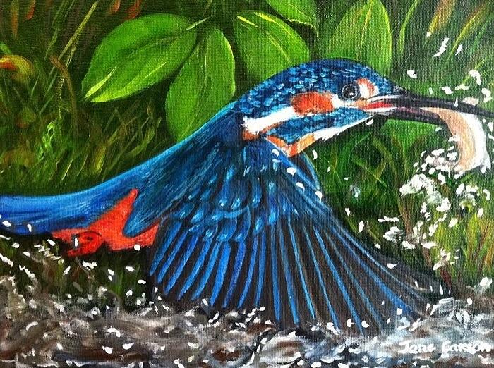 Kingfisher Painting - Grabbing lunch by Jane  Carson