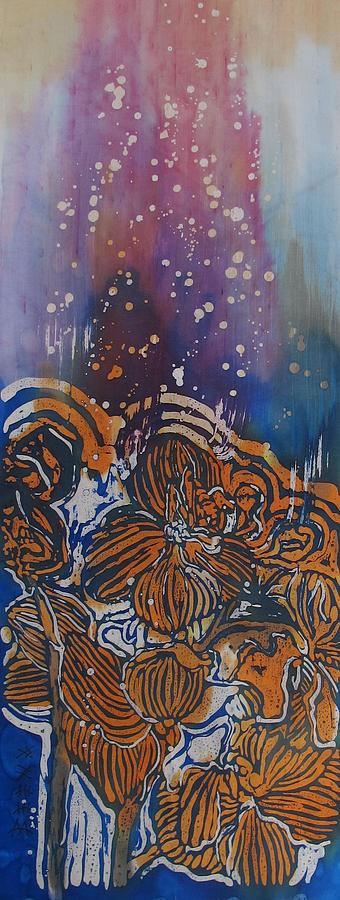 Graceful Wild Orchids in Blue/Orange Painting by Beena Samuel