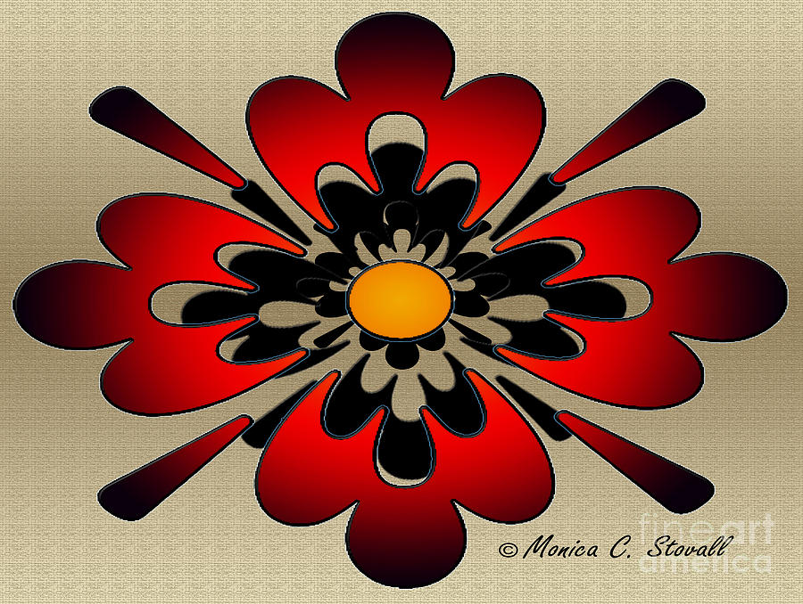 Gradient Red with Gradient Black on Gold Floral Design Digital Art by Monica C Stovall