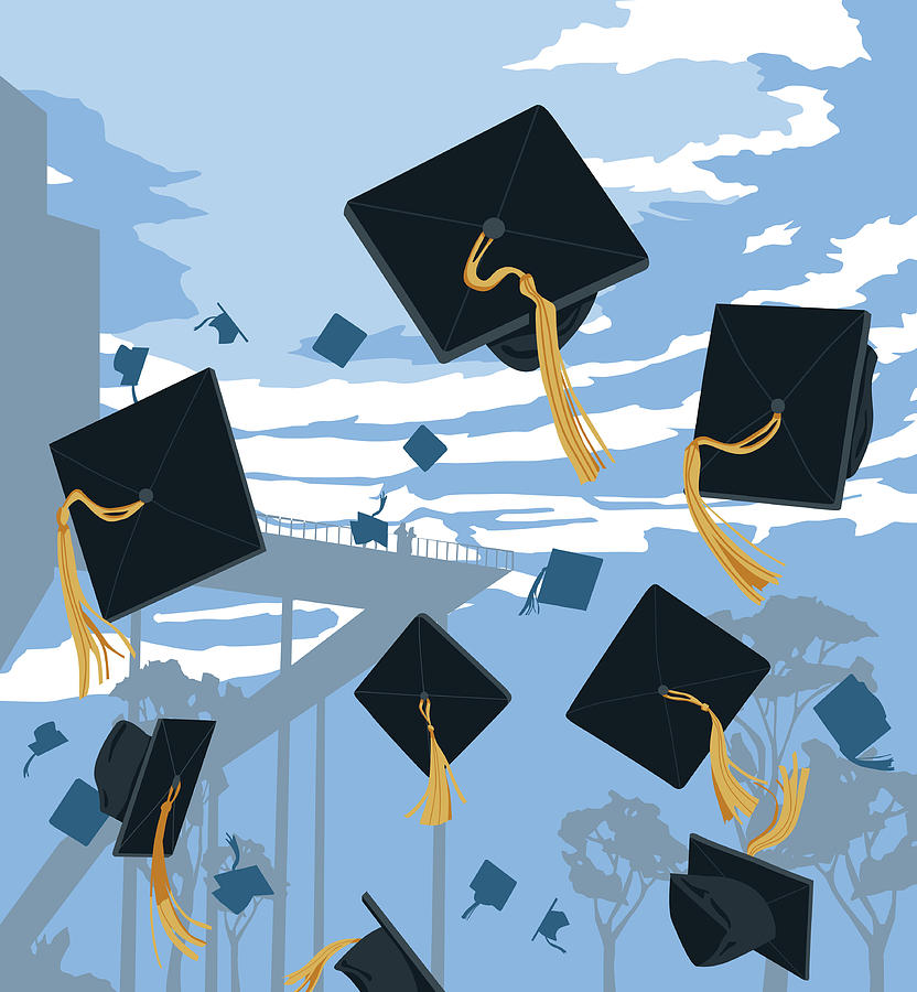 Graduation Caps in Mid-Air Drawing by Greg Paprocki