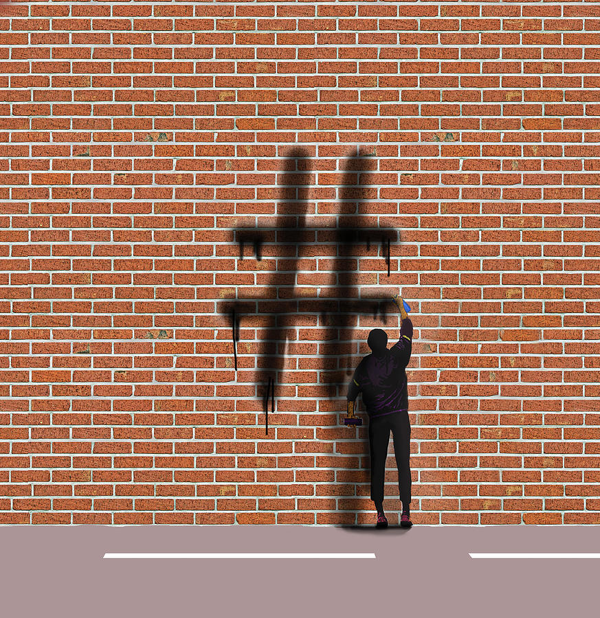 Graffiti Artist Spraying Hashtag Symbol Painting by Ikon Images